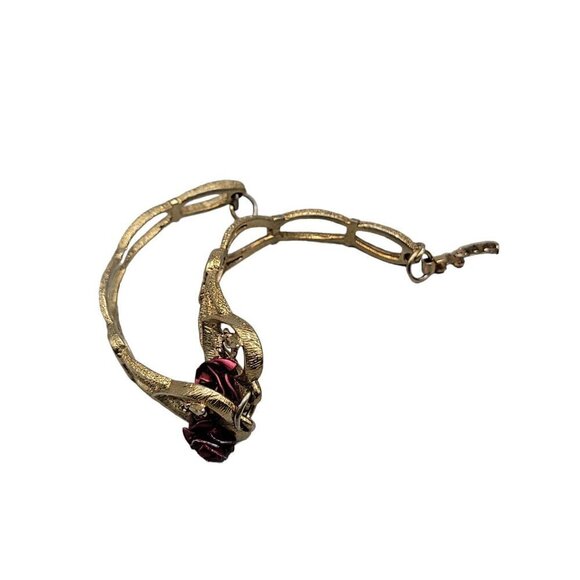 The Art of Beauty Cuff Bangle Bracelet Double Red Rose Buds Gold Tone Size 7 - Picture 11 of 16